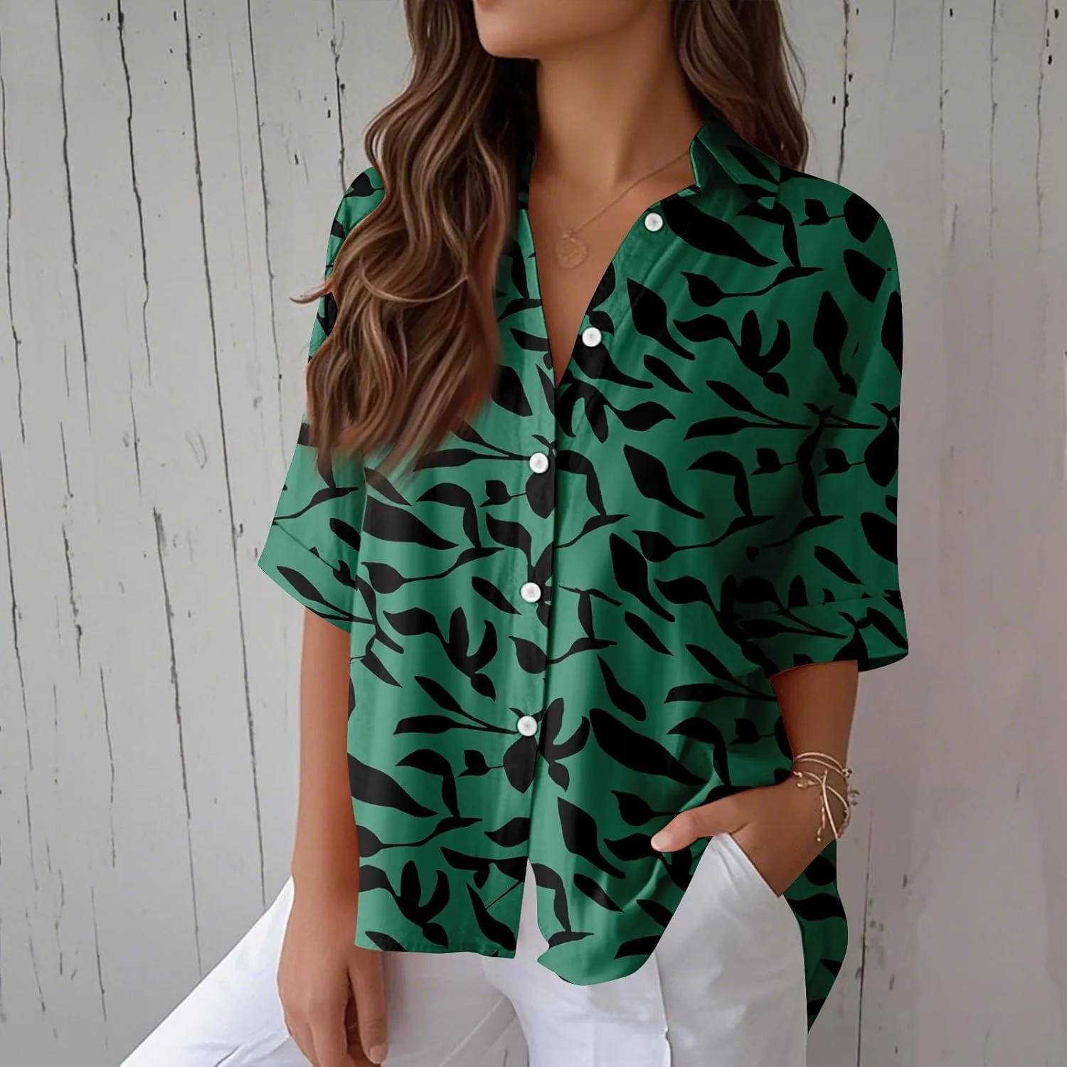 Womens Shirts Short Sleeve Trendy Button Down Blouse Summer Casual Linen Cute Shirts Floral Print V Neck Tops Collared