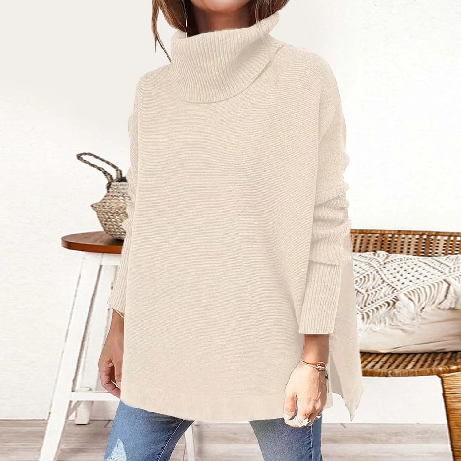 Womens Sleeve Loose Shoulder The Casual Off Pullover Long Knitted Sweater Women's Blouse Pullover Sweater Jacket