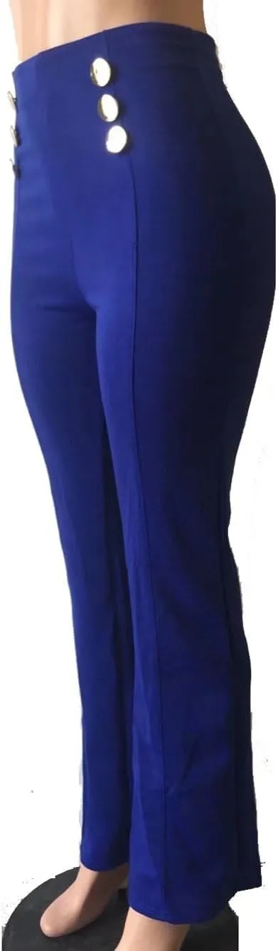 Women's Stretchy High Waisted Wide Leg Button-Down Pants Sailor Bell Flare Pants