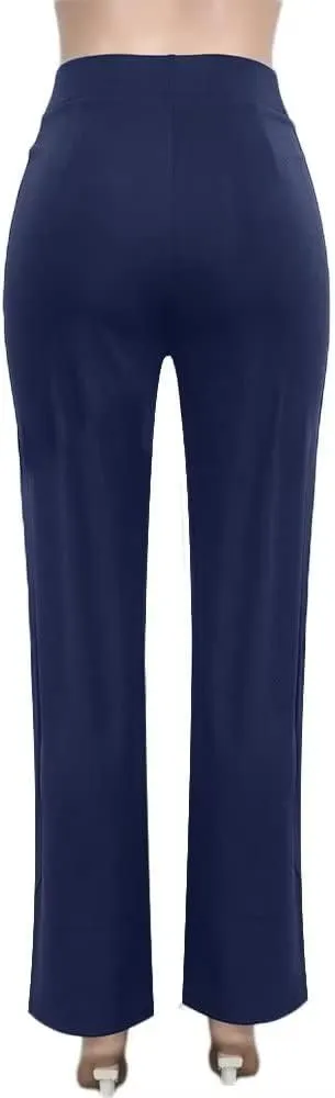 Women's Stretchy High Waisted Wide Leg Button-Down Pants Sailor Bell Flare Pants