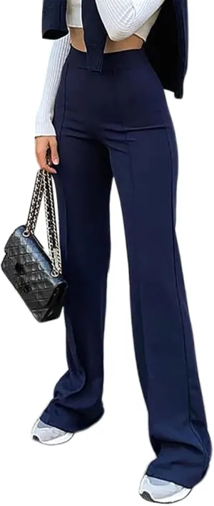 Women's Stretchy High Waisted Wide Leg Button-Down Pants Sailor Bell Flare Pants