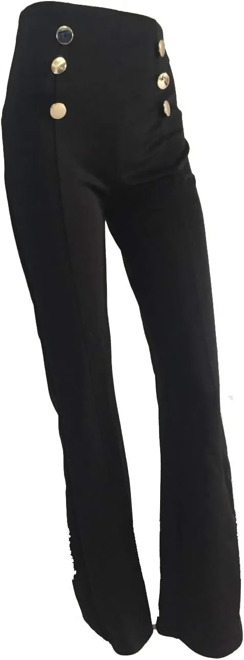 Women's Stretchy High Waisted Wide Leg Button-Down Pants Sailor Bell Flare Pants