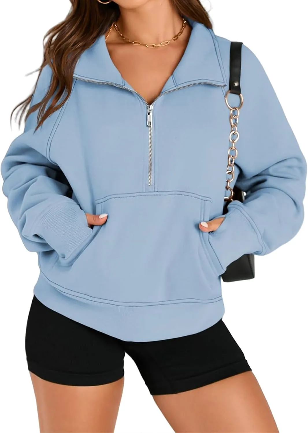 Womens Sweatshirt Half Zip Cropped Hoodie Pullover Fleece Quarter Zipper Sweatshirts 2025 Fashion Clothes Thumb Hole