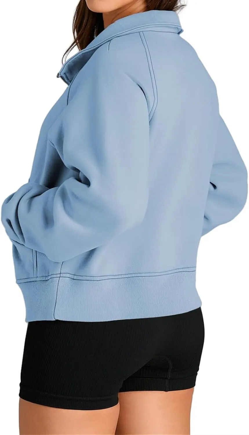 Womens Sweatshirt Half Zip Cropped Hoodie Pullover Fleece Quarter Zipper Sweatshirts 2025 Fashion Clothes Thumb Hole