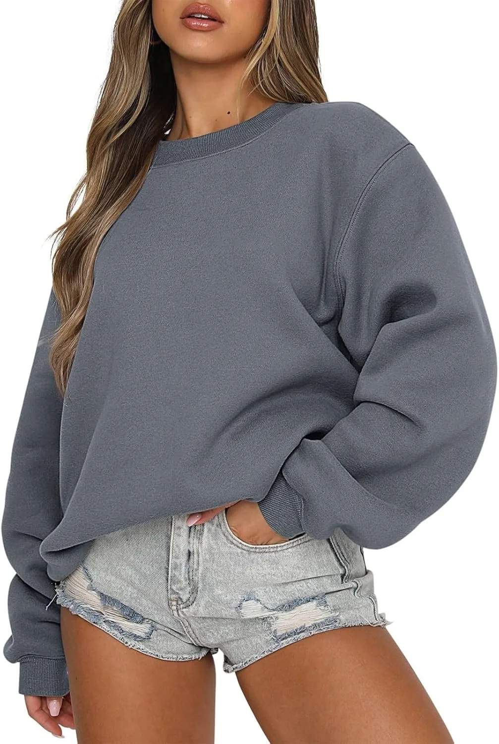 Women's Sweatshirts Hoodies Crewneck Oversized Fleece Pullover Sweaters Cute Top Y2K Teen Girls Preppy Clothes 2024