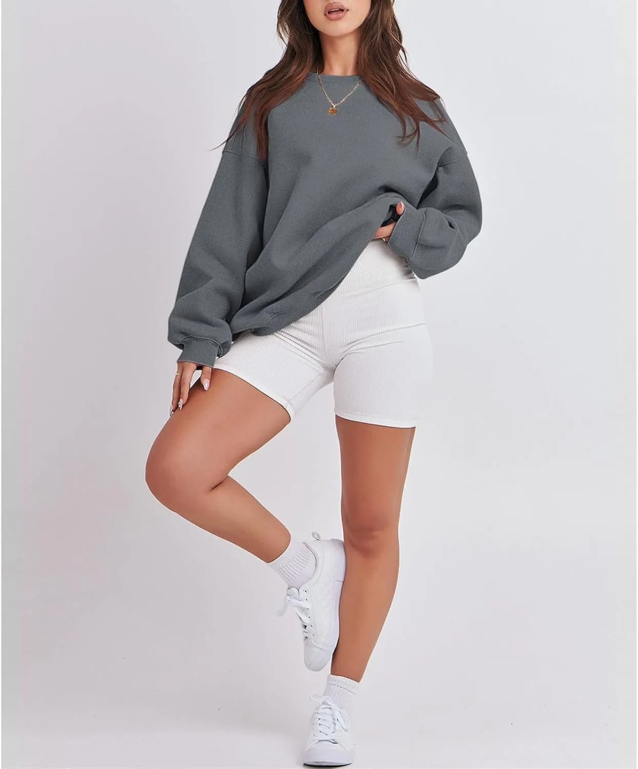Women's Sweatshirts Hoodies Crewneck Oversized Fleece Pullover Sweaters Cute Top Y2K Teen Girls Preppy Clothes 2024