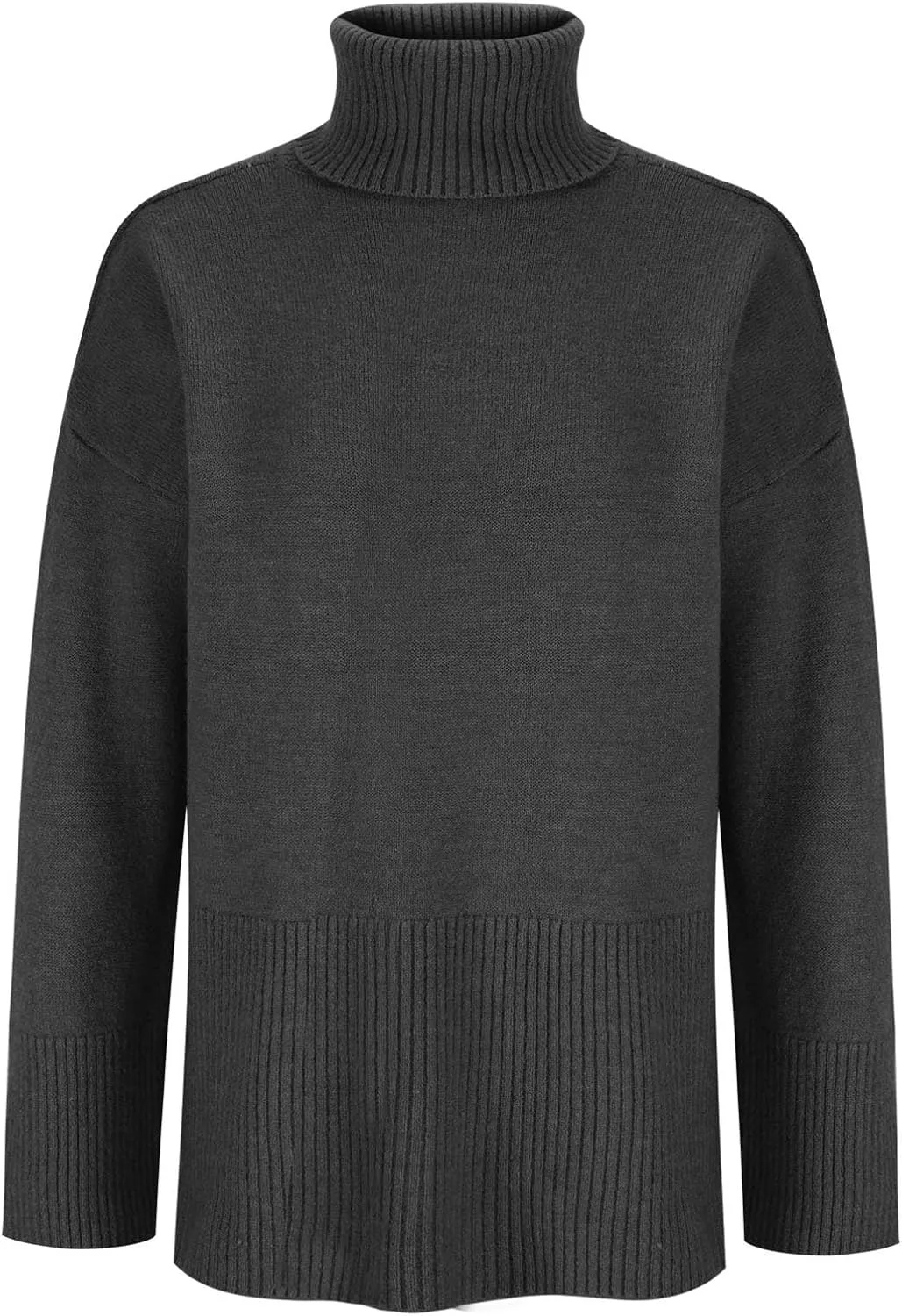 Womens Turtleneck Oversized Sweater 2024 Winter Long Sleeve Spilt Hem Pullover Casual Trendy Solid Color Knit Tops