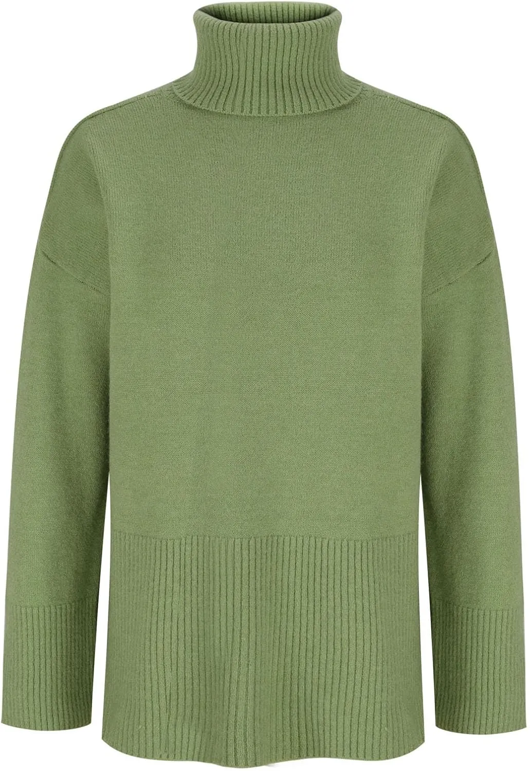 Womens Turtleneck Oversized Sweater 2024 Winter Long Sleeve Spilt Hem Pullover Casual Trendy Solid Color Knit Tops