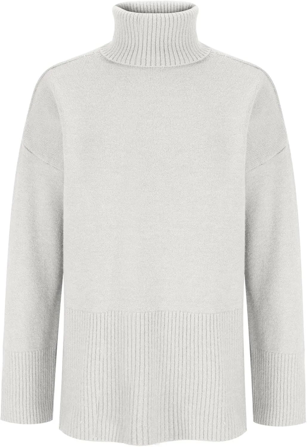 Womens Turtleneck Oversized Sweater 2024 Winter Long Sleeve Spilt Hem Pullover Casual Trendy Solid Color Knit Tops