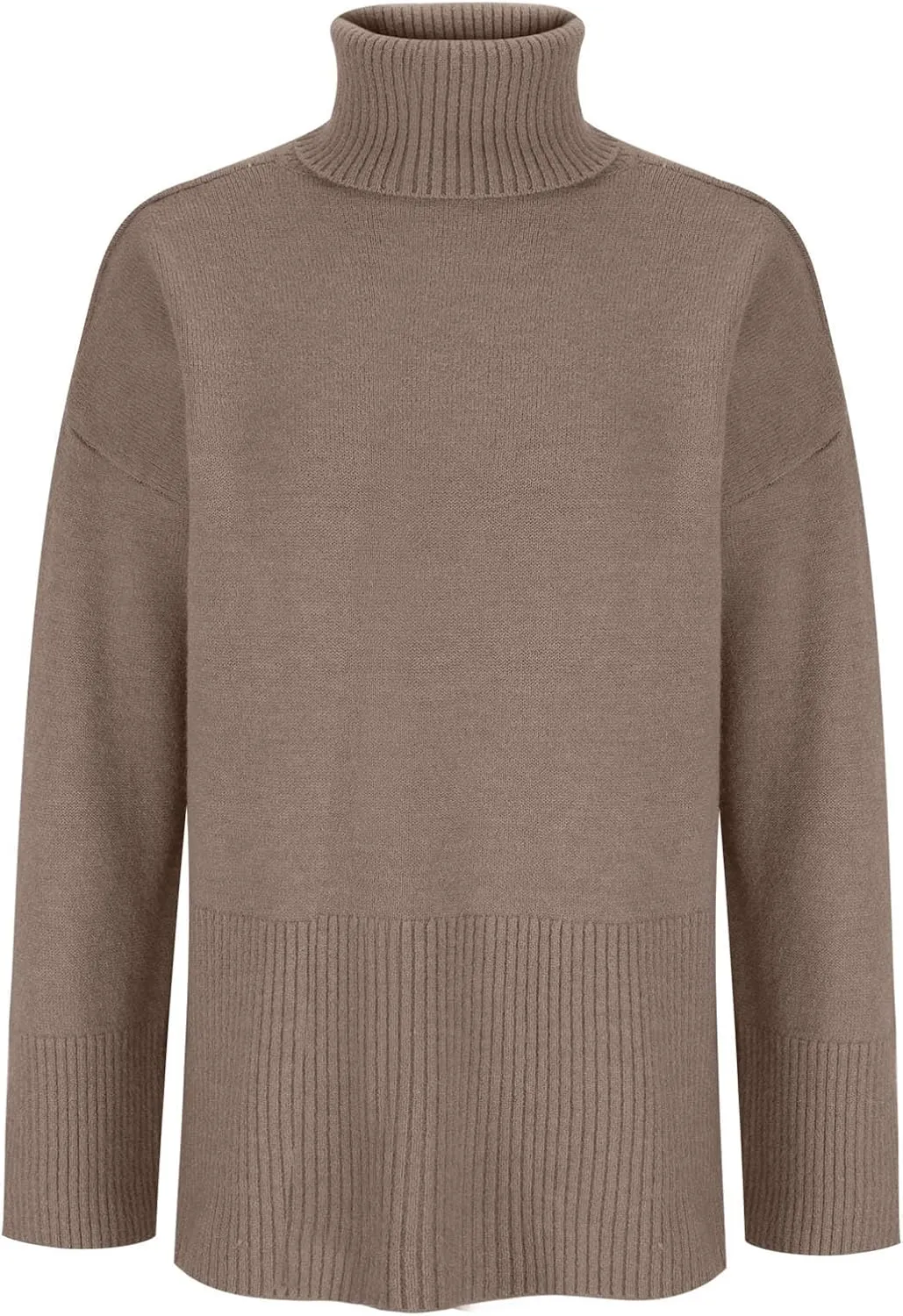 Womens Turtleneck Oversized Sweater 2024 Winter Long Sleeve Spilt Hem Pullover Casual Trendy Solid Color Knit Tops