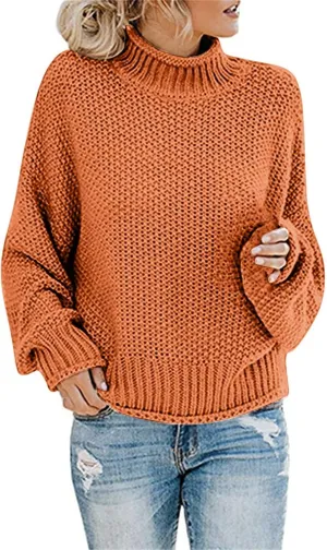 Womens Turtleneck Oversized Sweaters Batwing Long Sleeve Pullover Loose Chunky Knit Jumper Pullover