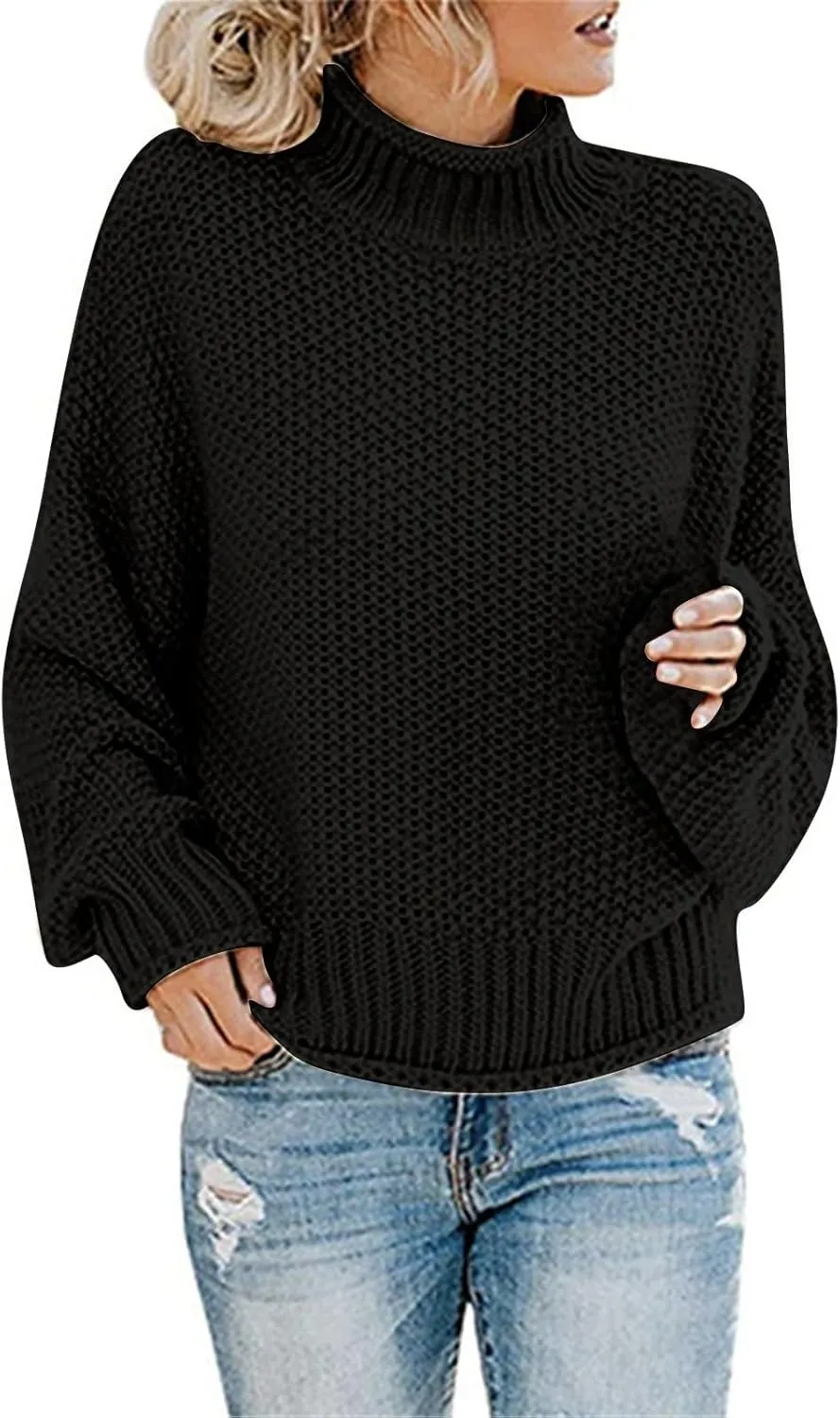 Womens Turtleneck Oversized Sweaters Batwing Long Sleeve Pullover Loose Chunky Knit Jumper Pullover
