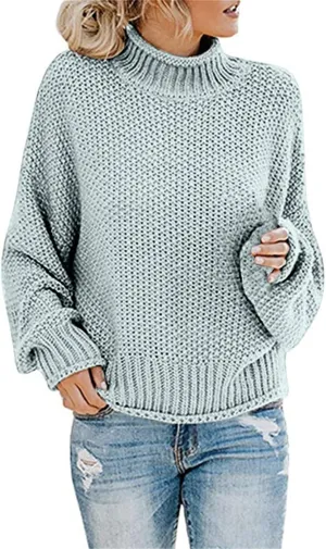 Womens Turtleneck Oversized Sweaters Batwing Long Sleeve Pullover Loose Chunky Knit Jumper Pullover