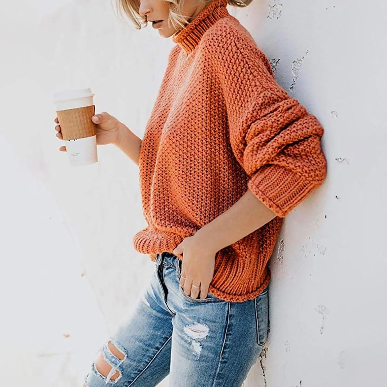 Womens Turtleneck Oversized Sweaters Batwing Long Sleeve Pullover Loose Chunky Knit Jumper Pullover