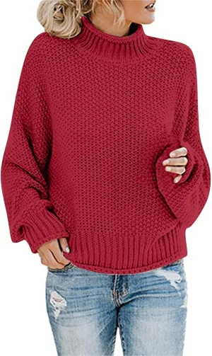 Womens Turtleneck Oversized Sweaters Batwing Long Sleeve Pullover Loose Chunky Knit Jumper Pullover