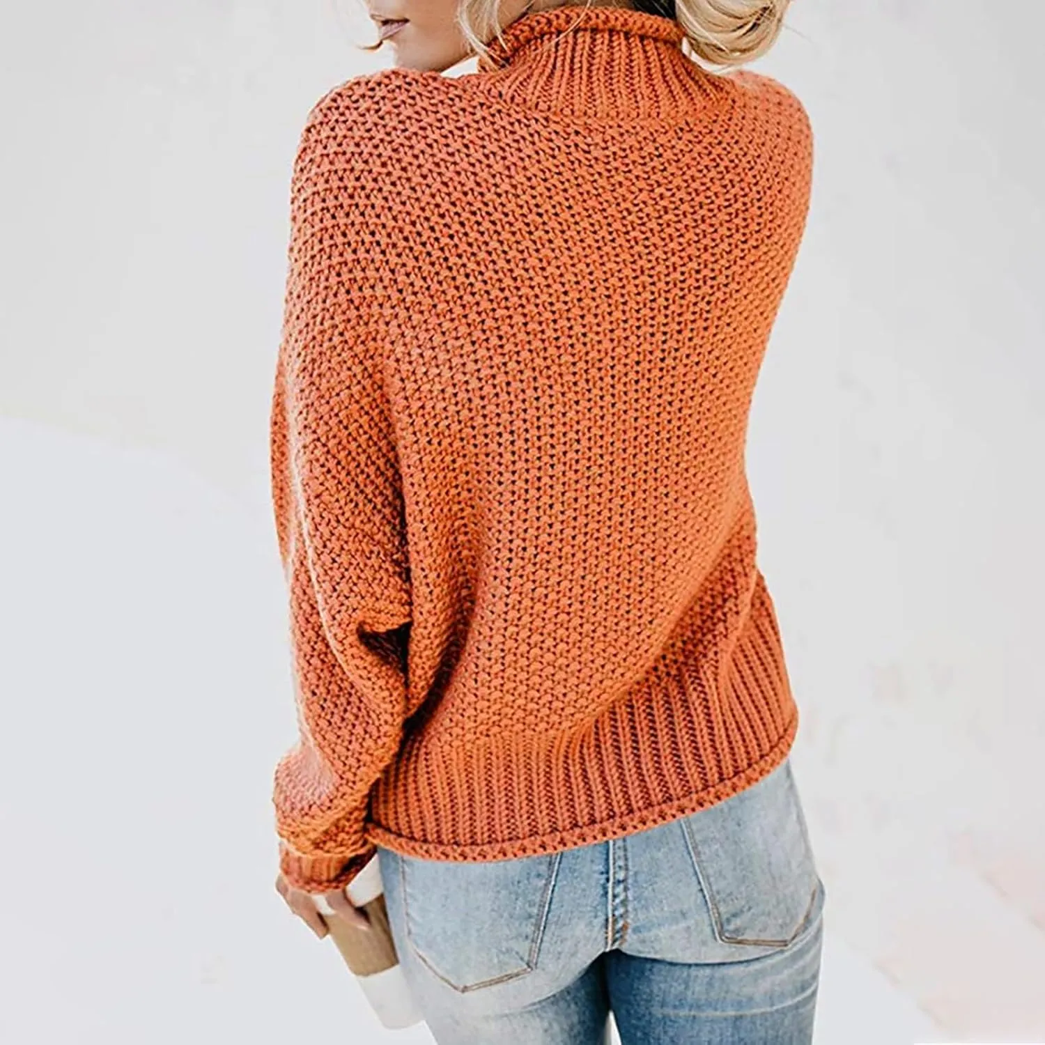 Womens Turtleneck Oversized Sweaters Batwing Long Sleeve Pullover Loose Chunky Knit Jumper Pullover