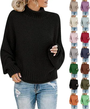Womens Turtleneck Oversized Sweaters Batwing Long Sleeve Pullover Loose Chunky Knit Jumper Pullover