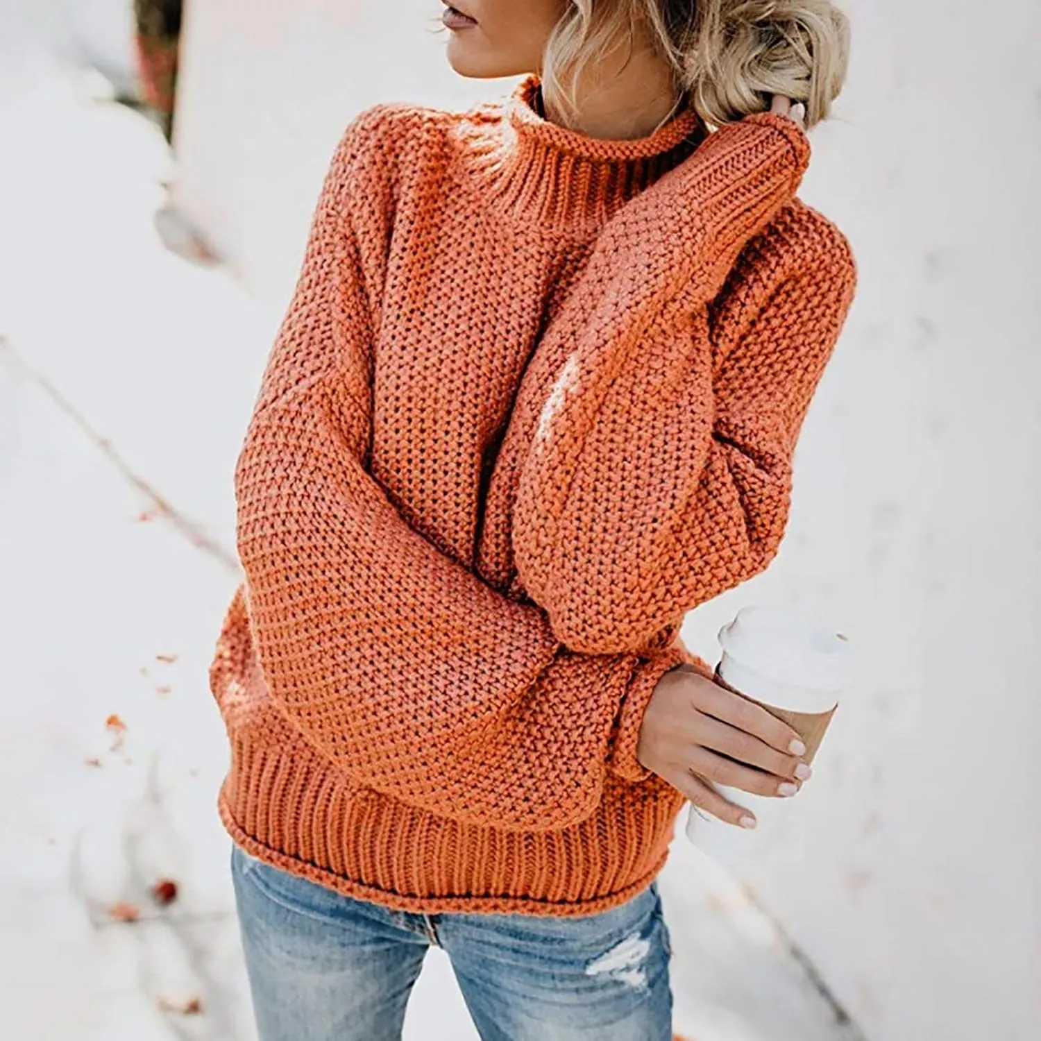 Womens Turtleneck Oversized Sweaters Batwing Long Sleeve Pullover Loose Chunky Knit Jumper Pullover