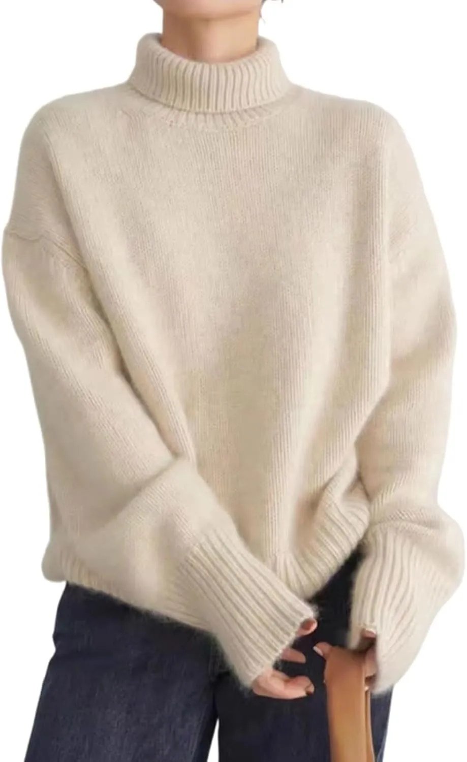 Womens Turtleneck Oversized Sweaters Pullover Loose Chunky Knit Jumper