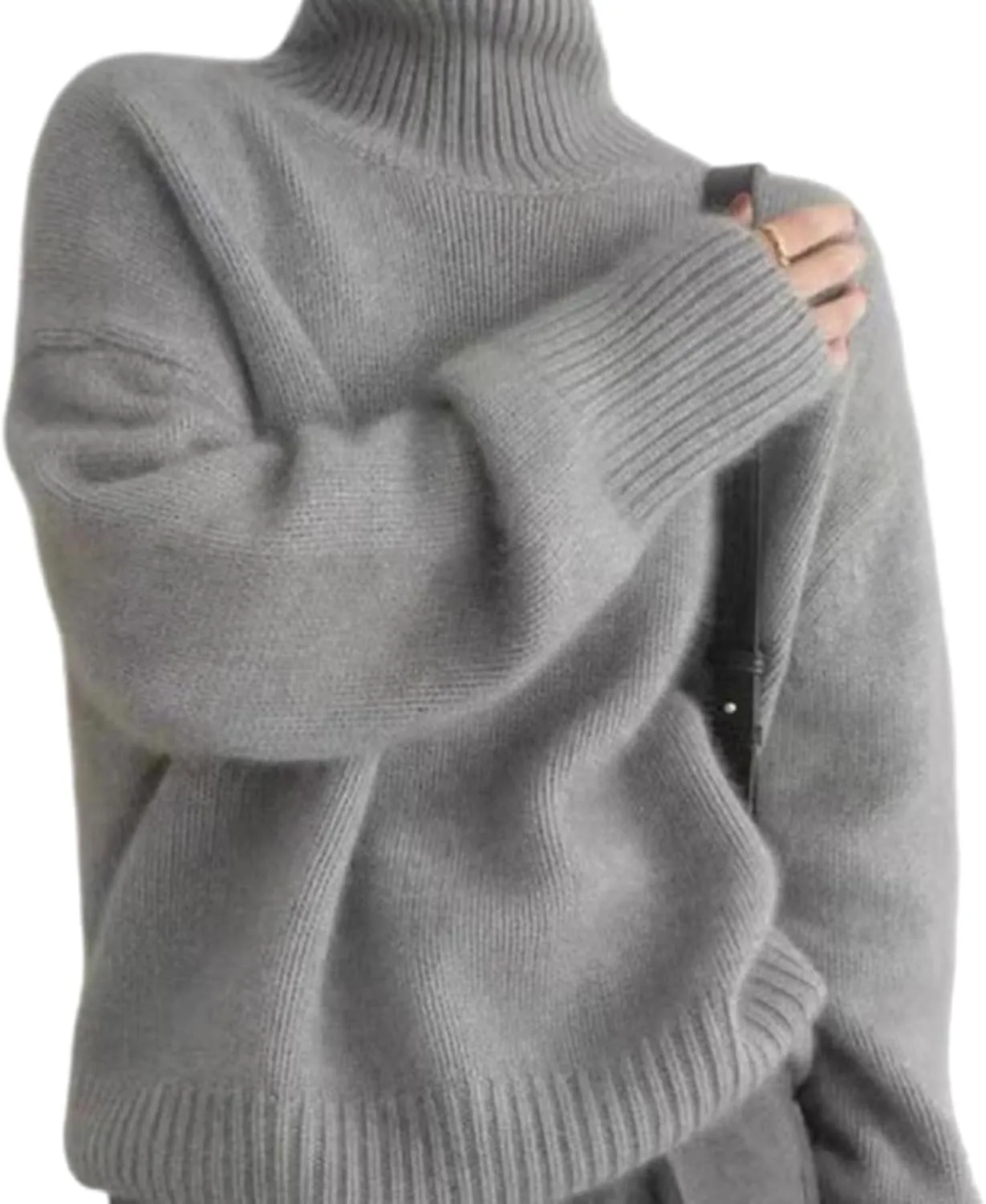 Womens Turtleneck Oversized Sweaters Pullover Loose Chunky Knit Jumper