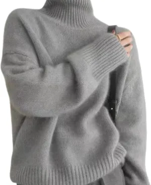Womens Turtleneck Oversized Sweaters Pullover Loose Chunky Knit Jumper