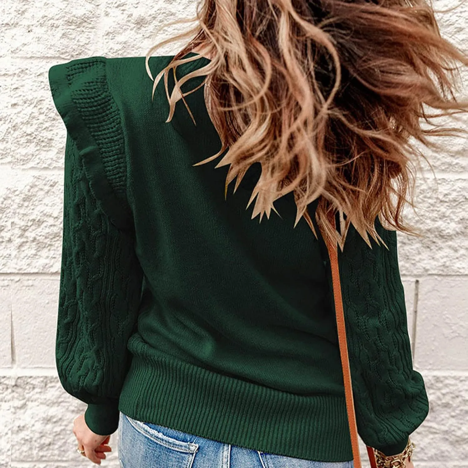 Womens Turtleneck Oversized Sweaters Ruffled Long Sleeve Pullover Loose Chunky Knit Jumper Sweater Casual Knitwear