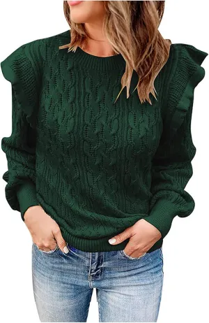 Womens Turtleneck Oversized Sweaters Ruffled Long Sleeve Pullover Loose Chunky Knit Jumper Sweater Casual Knitwear