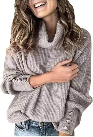 Women's Turtleneck Sweaters Chunky Oversized Pullover Cowl Neck Long Sleeve Trendy Winter Slouchy Loose Knit Sweaters
