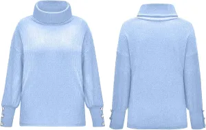 Womens Turtleneck Sweaters Long Sleeve Solid Color Sweater Fashion Sweaters 2024 Trendy Chunky Knit Sweater Blouse