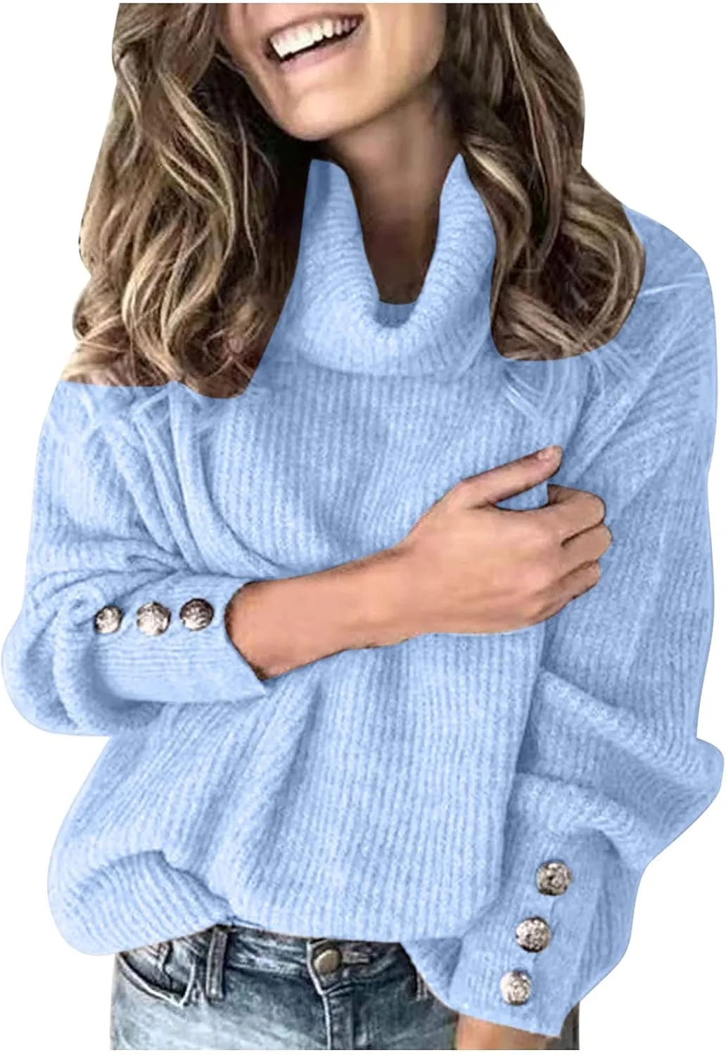 Womens Turtleneck Sweaters Long Sleeve Solid Color Sweater Fashion Sweaters 2024 Trendy Chunky Knit Sweater Blouse
