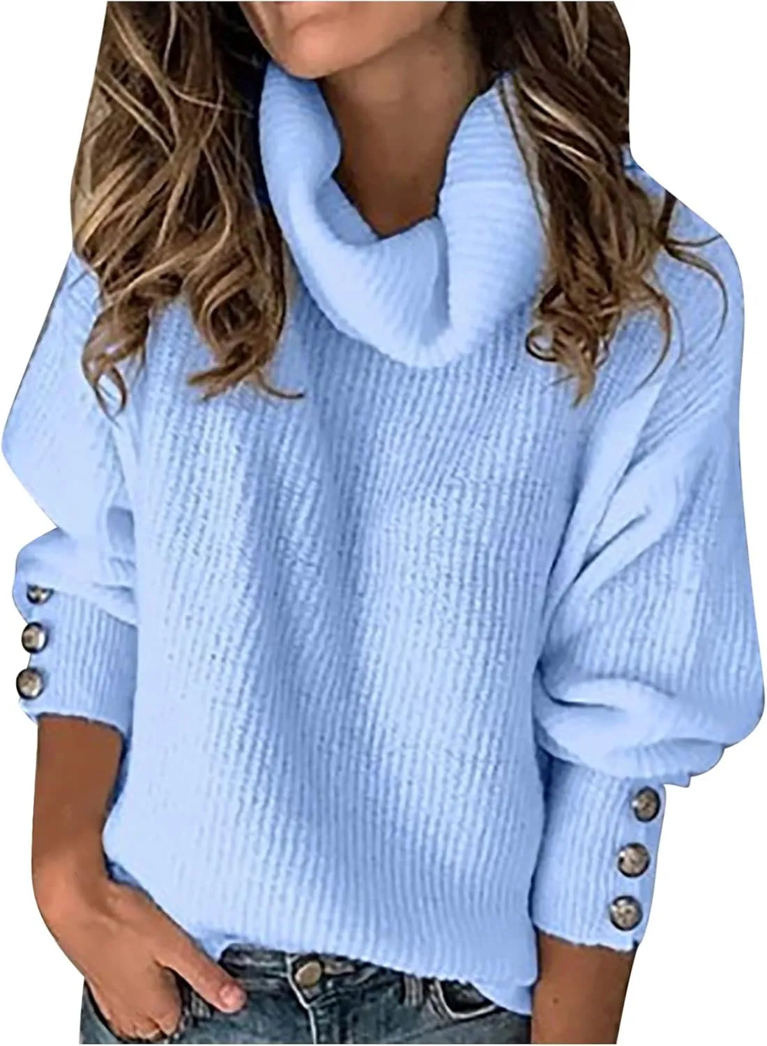 Womens Turtleneck Sweaters Long Sleeve Solid Color Sweater Fashion Sweaters 2024 Trendy Chunky Knit Sweater Blouse