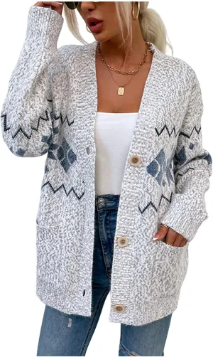 Womens Ugly Christmas Sweater Open Front Cardigan Button Sweaters V Neck Knit Jacket Winter Fall Coat Outwear