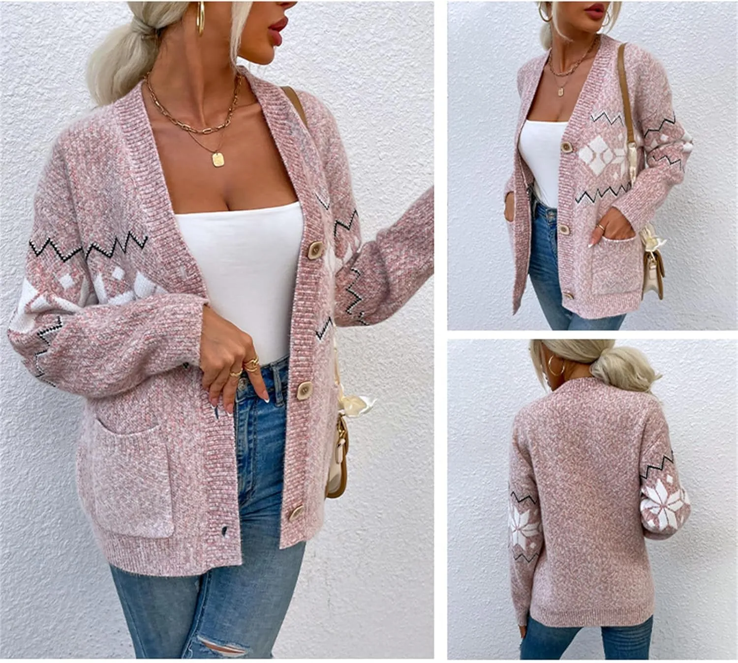 Womens Ugly Christmas Sweater Open Front Cardigan Button Sweaters V Neck Knit Jacket Winter Fall Coat Outwear