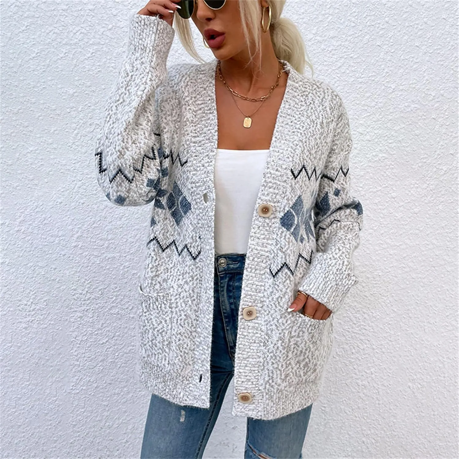 Womens Ugly Christmas Sweater Open Front Cardigan Button Sweaters V Neck Knit Jacket Winter Fall Coat Outwear