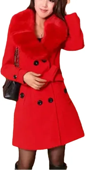 Women's Winter Wool Blend Slim Long Warm Coat Jacket