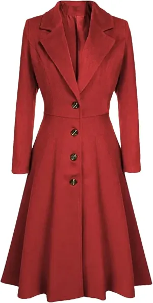 Women's Winter Wool Blend Slim Long Warm Coat Jacket
