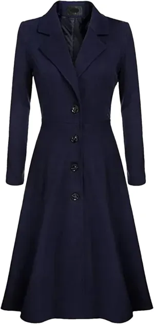 Women's Winter Wool Blend Slim Long Warm Coat Jacket