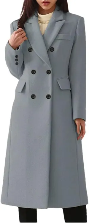 Women's Winter Wool Blend Slim Long Warm Coat Jacket