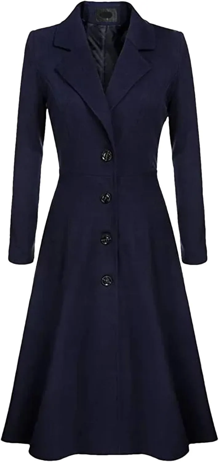Women's Winter Wool Blend Slim Long Warm Coat Jacket