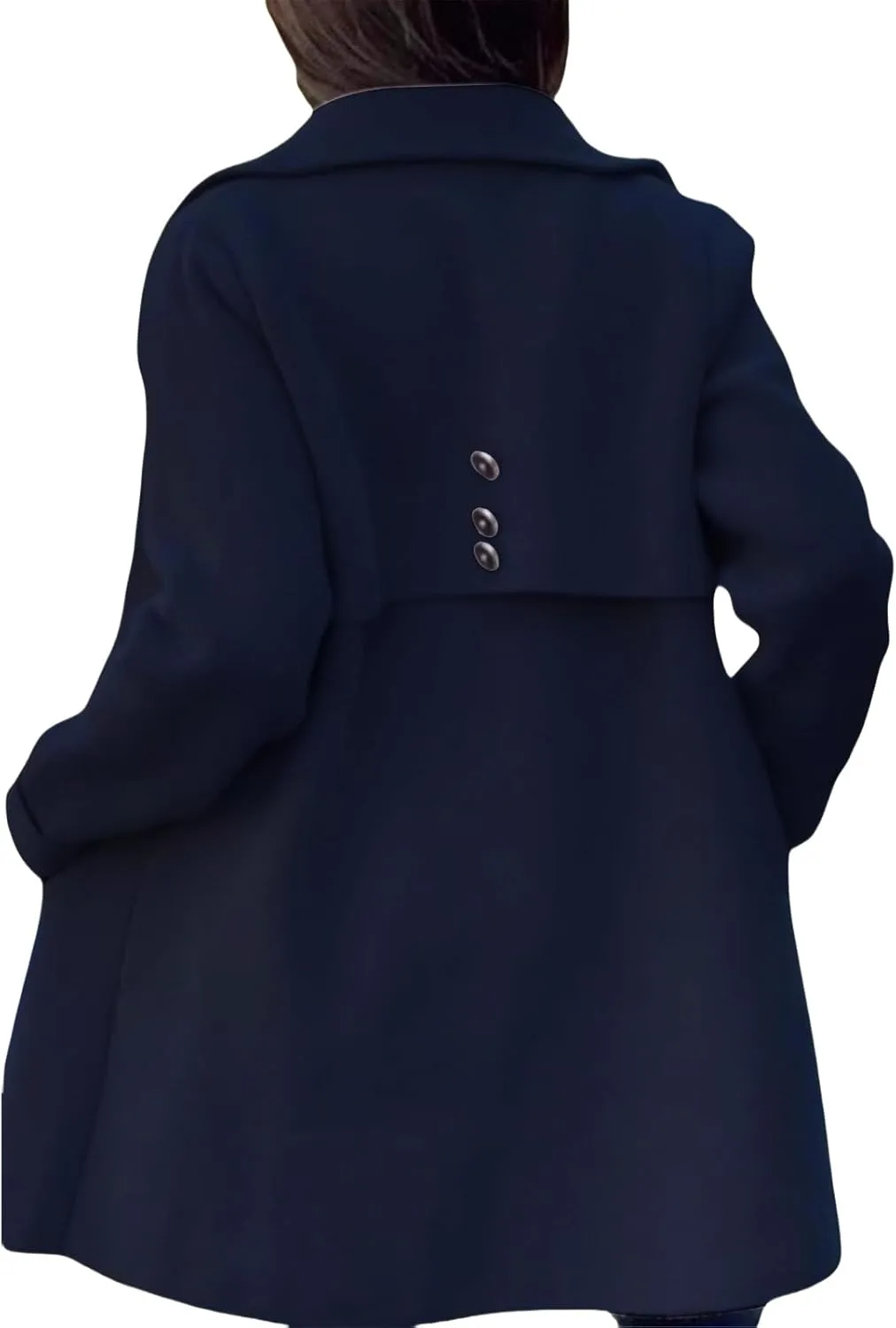 Womens Wool Blend Coat Casual Lapel Single Breasted Pea Coat Winter Thicken Trench Coats Jacket with Pockets