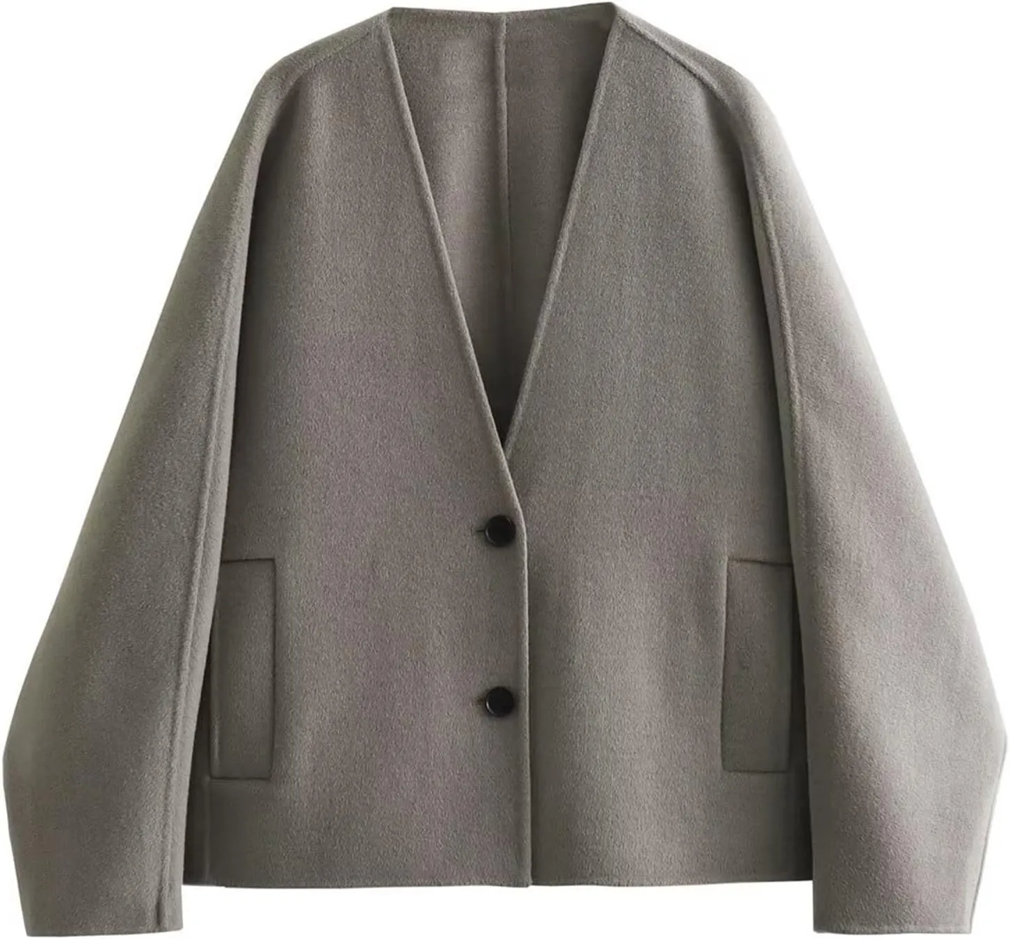 Womens Wool Blend Coat Single Breasted Trench Jackets Winter Casual Oversized V-Neck Overcoat Fashion Outerwear