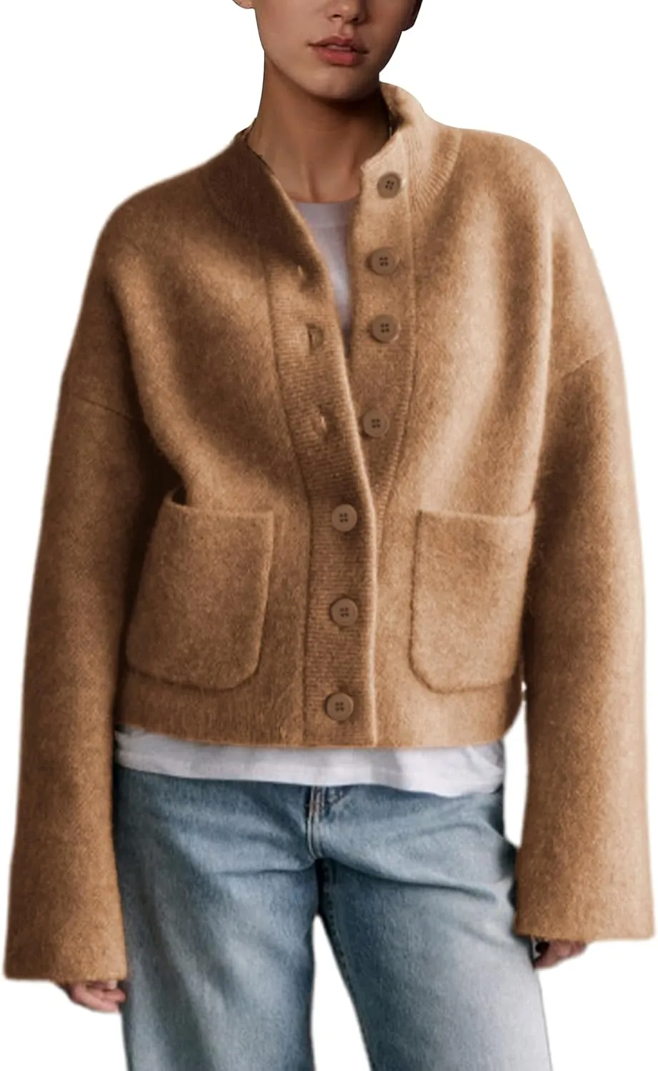 Womens Wool Blend Knit Cardigan Sweaters Long Sleeve Button Down Trendy Sweater Jackets Outwear
