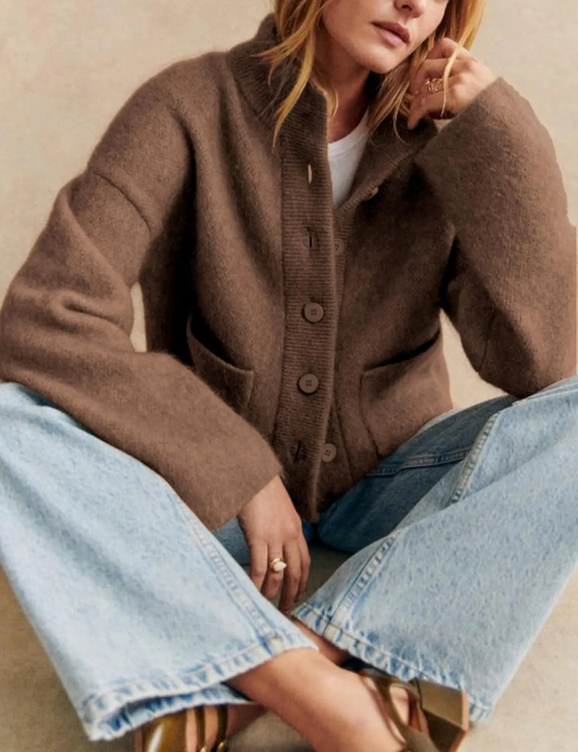 Womens Wool Blend Knit Cardigan Sweaters Long Sleeve Button Down Trendy Sweater Jackets Outwear