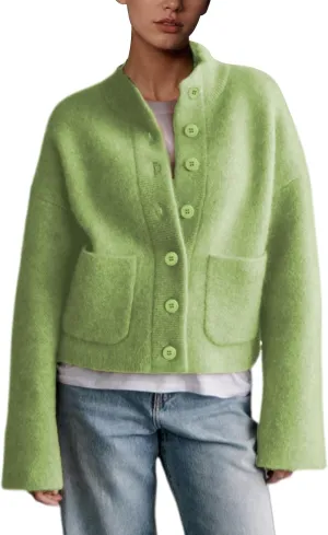 Womens Wool Blend Knit Cardigan Sweaters Long Sleeve Button Down Trendy Sweater Jackets Outwear