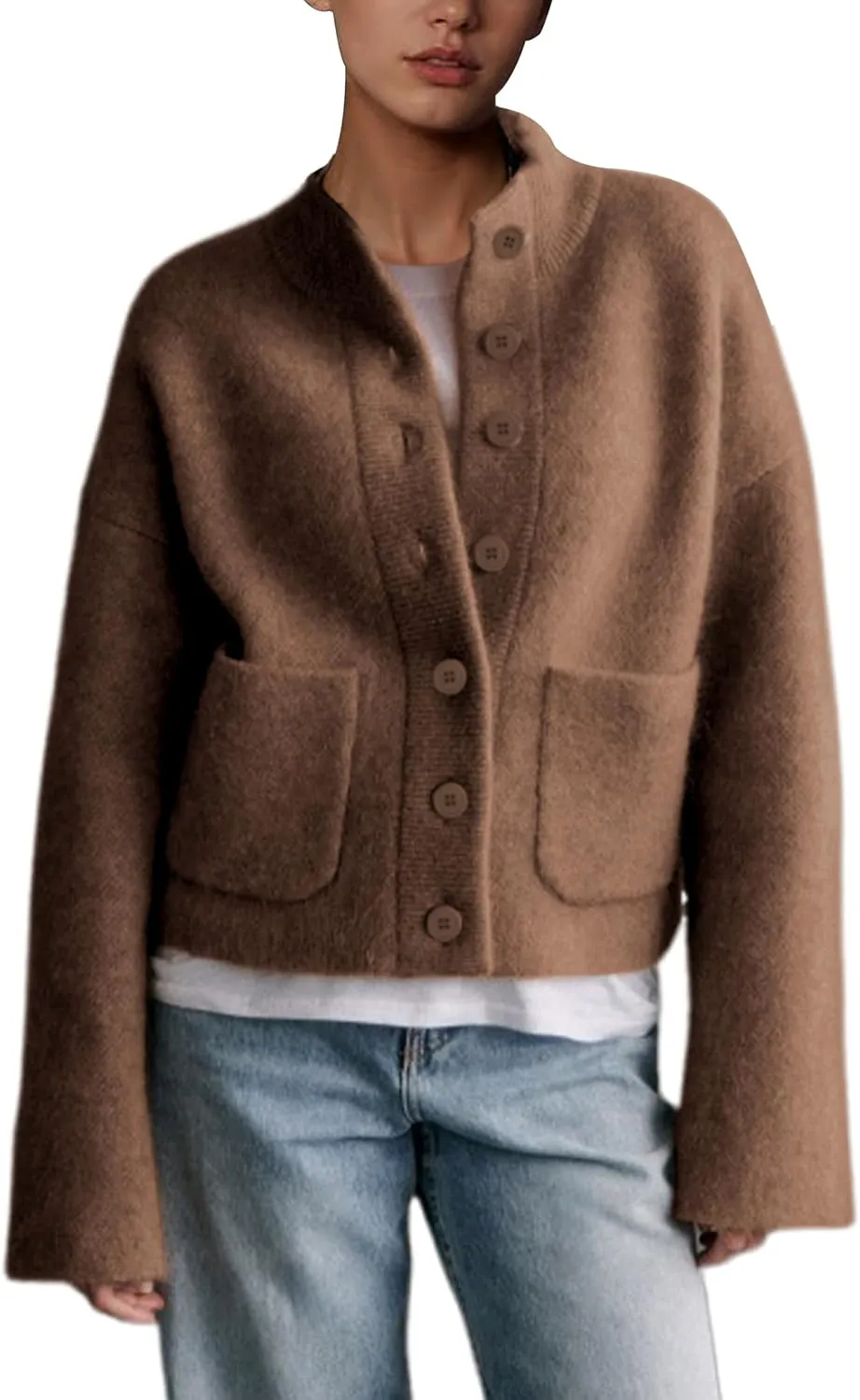 Womens Wool Blend Knit Cardigan Sweaters Long Sleeve Button Down Trendy Sweater Jackets Outwear