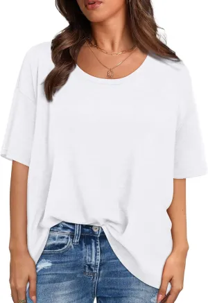 XIEERDUO Oversized T Shirts for Women Summer Short Sleeve Tops Loose Scook Neck