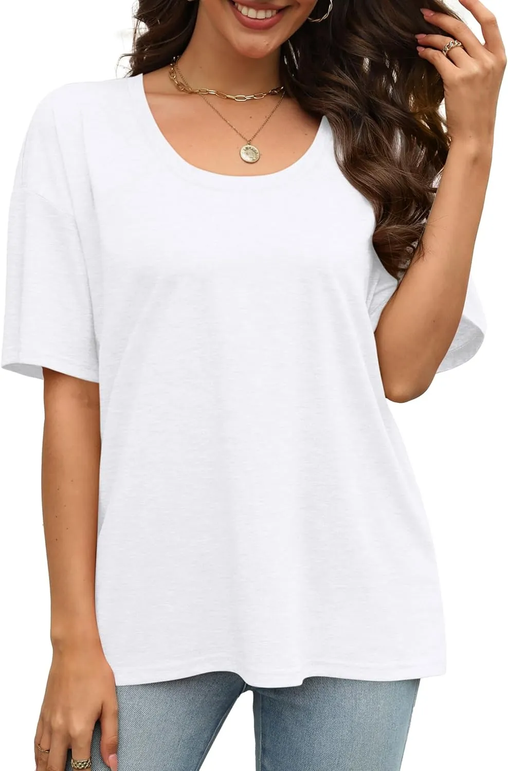 XIEERDUO Oversized T Shirts for Women Summer Short Sleeve Tops Loose Scook Neck