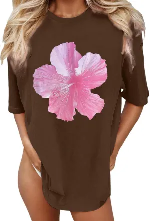 Y2k Shirts for Women Shorts Sleeve Oversized Pink Graphic Tshirt Crewneck Preppy Clothes for Teen Girls
