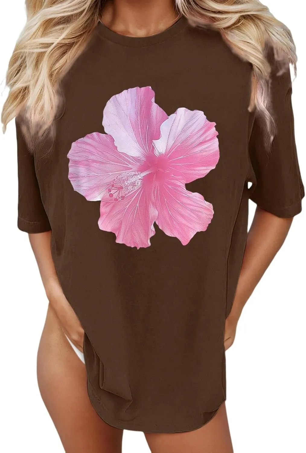 Y2k Shirts for Women Shorts Sleeve Oversized Pink Graphic Tshirt Crewneck Preppy Clothes for Teen Girls