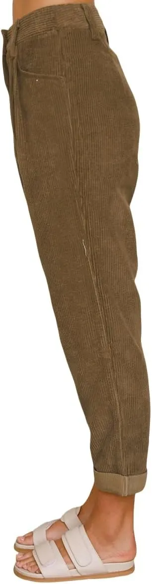 ZAFUL Women's Corduroy Casual Jogger Sweatpants with Pockets Relaxed Straight Fit